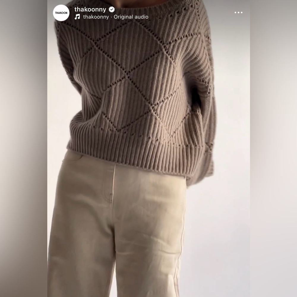 NWT THAKOON Argyle Pointelle Sweater - Color Oatmeal